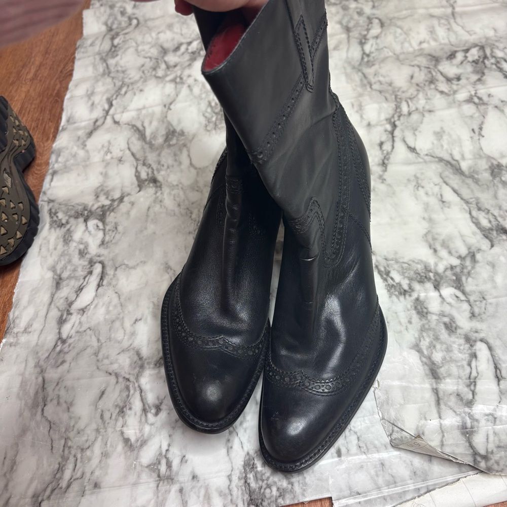 Eddie Bauer Vintage Y2K Black Leather Chunky Heel Boots Ankle Size 11 zip up - Picture 3 of 11